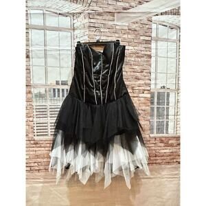 Black White Sparkle Corset Strapless Tulle Dress size XL
